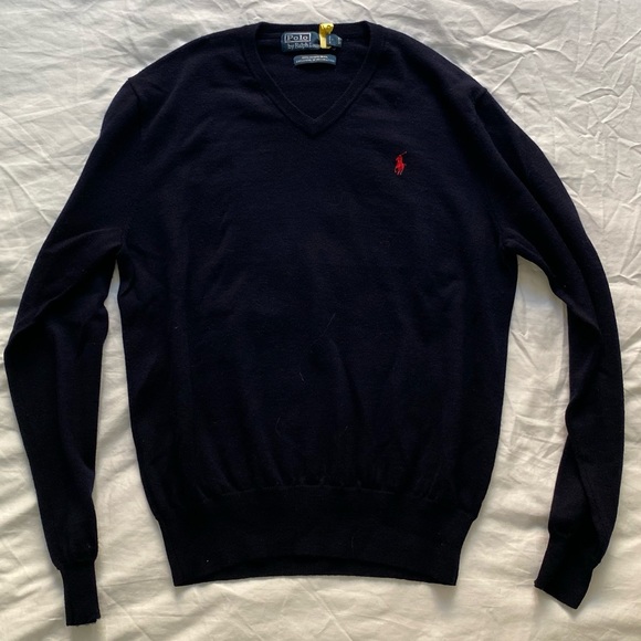 Polo Ralph Lauren Other - Polo Ralph Lauren merino wool v-neck navy blue sweater